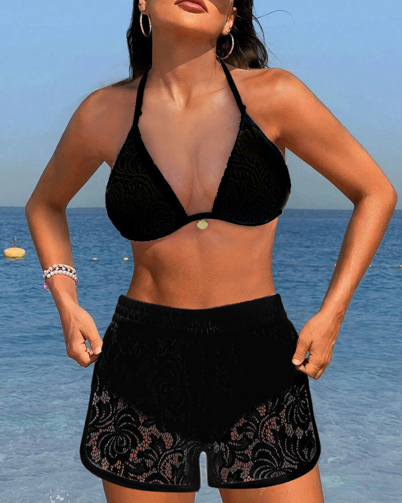 Aqua Desire | Elegante bikini de encaje liso
