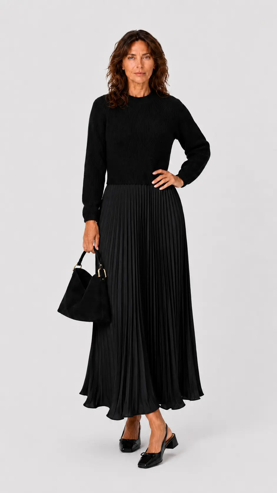 Vestido de punto con falda plisada