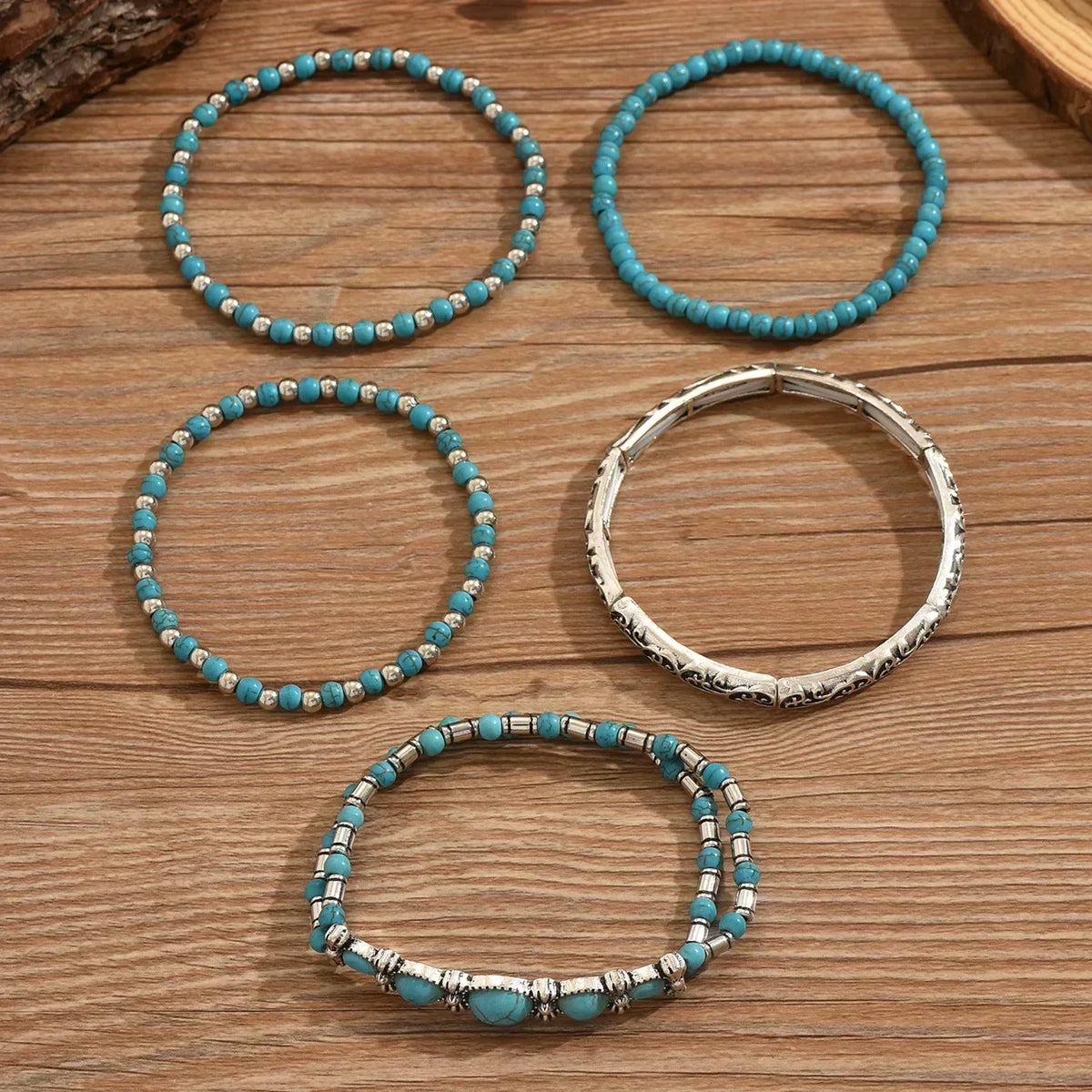 Set de Pulseras Boho Perlas Turquesas