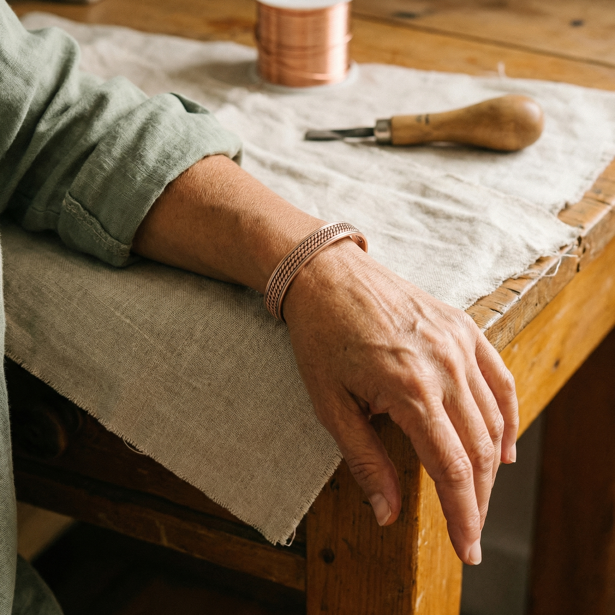 Pulsera de cobre con diseño en forma de ola