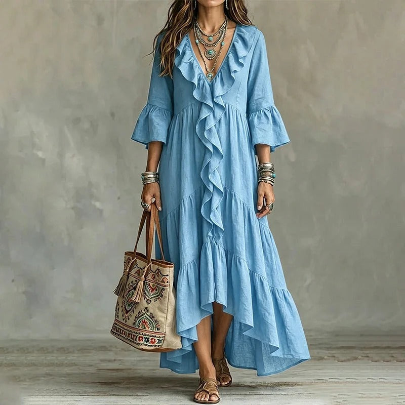 Carolina - Vestido retro con volantes y escote en V