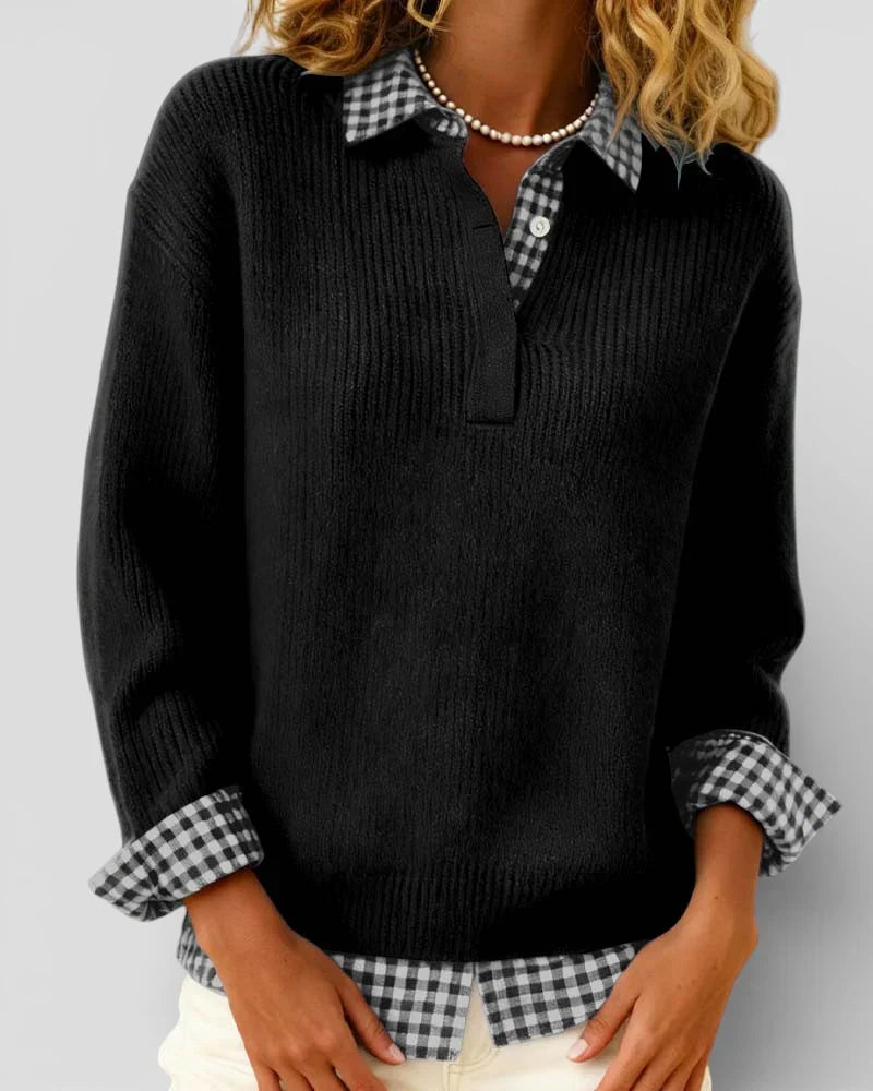 Berta – Jersey de punto con detalle de camisa a cuadros