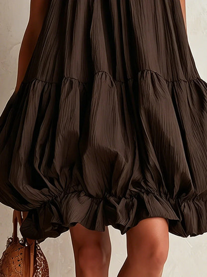 Ágata Vestido Mini Marrón sin Mangas con Bajo Abullonado