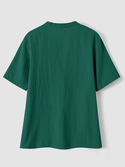 Blusa Elegante con Escote en V y Botones de Madera