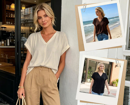 Nora - Blusa con escote en V y espalda plisada