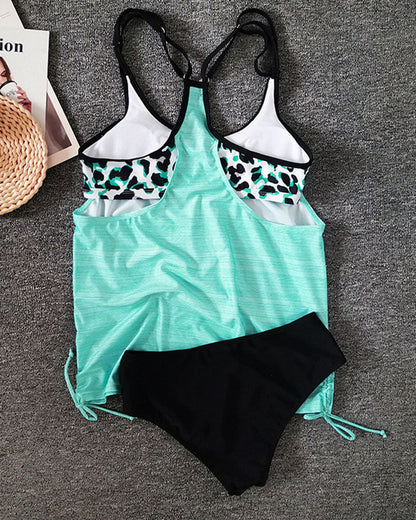 Golden Sands | Tankini liso con estampado de leopardo