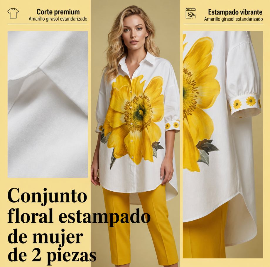 Conjunto Doble Floral Mujer Top Oversize y Pantalón Cropped