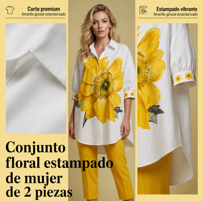 Conjunto Doble Floral Mujer Top Oversize y Pantalón Cropped
