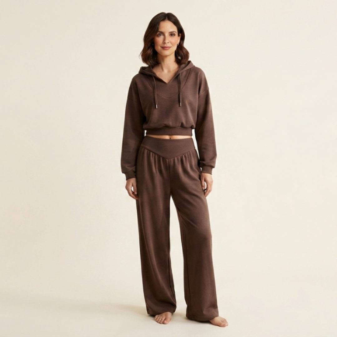 Valeria - Conjunto de sudadera corta y pantalón ancho