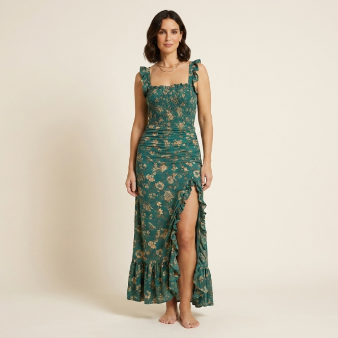 Zara - Vestido boho retro con volantes y abertura