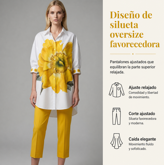 Conjunto Doble Floral Mujer Top Oversize y Pantalón Cropped