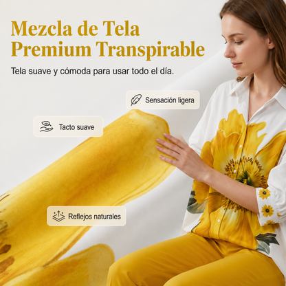 Conjunto Doble Floral Mujer Top Oversize y Pantalón Cropped