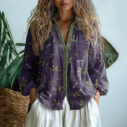 Oriana - blusa vintage con estampado de hojas