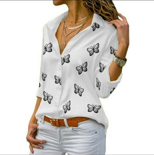 Blusa Holgada con Estampado de Mariposas Femenina