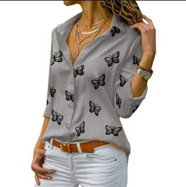 Blusa Holgada con Estampado de Mariposas Femenina