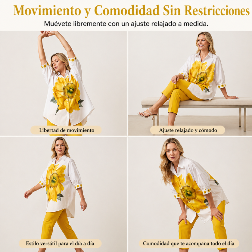 Conjunto Doble Floral Mujer Top Oversize y Pantalón Cropped