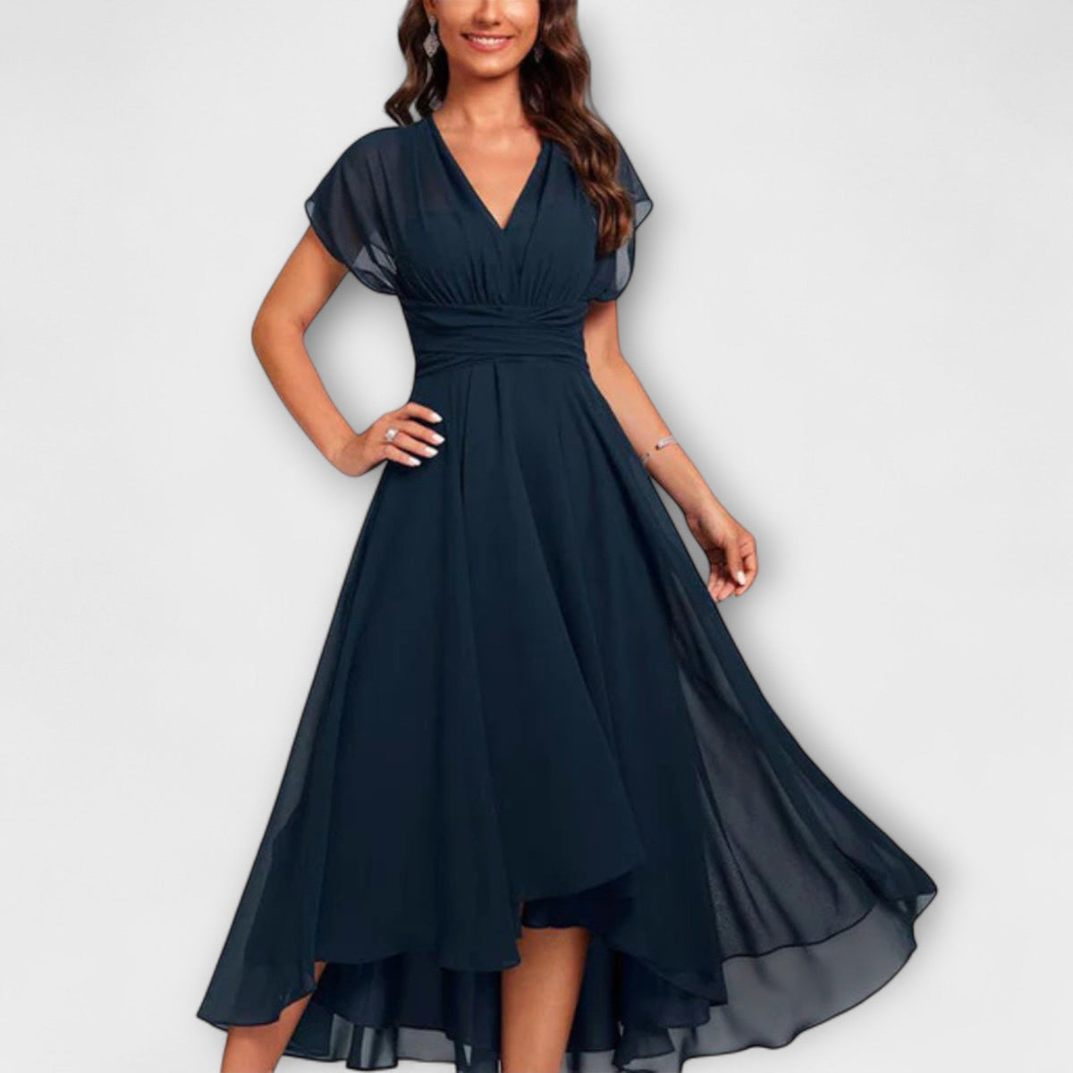 Julita – Vestido de noche fluido con escote en V