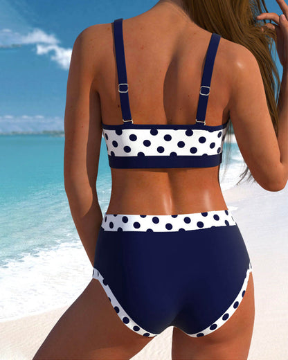 Starfish Glow | Bikini de cintura alta con rayas y diseño patchwork