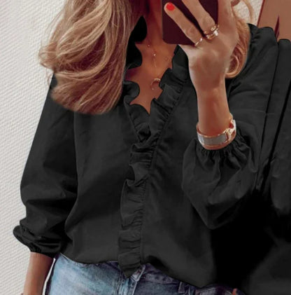 Carla - Blusa de corte holgado con volantes y mangas farol