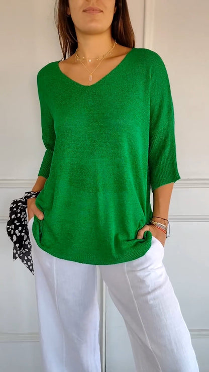 Top De Punto Con Escote En V Elegante