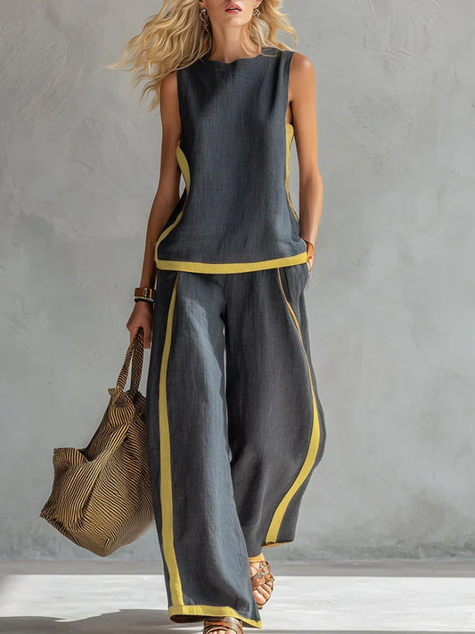 Coralina Conjunto Elegante de Dos Piezas con Chaleco y Pantalón Bicolor