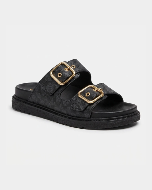 Luna | Sandalias de Doble Hebilla Dorada