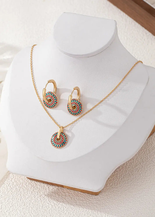 Conjunto de joyería floral esmaltada