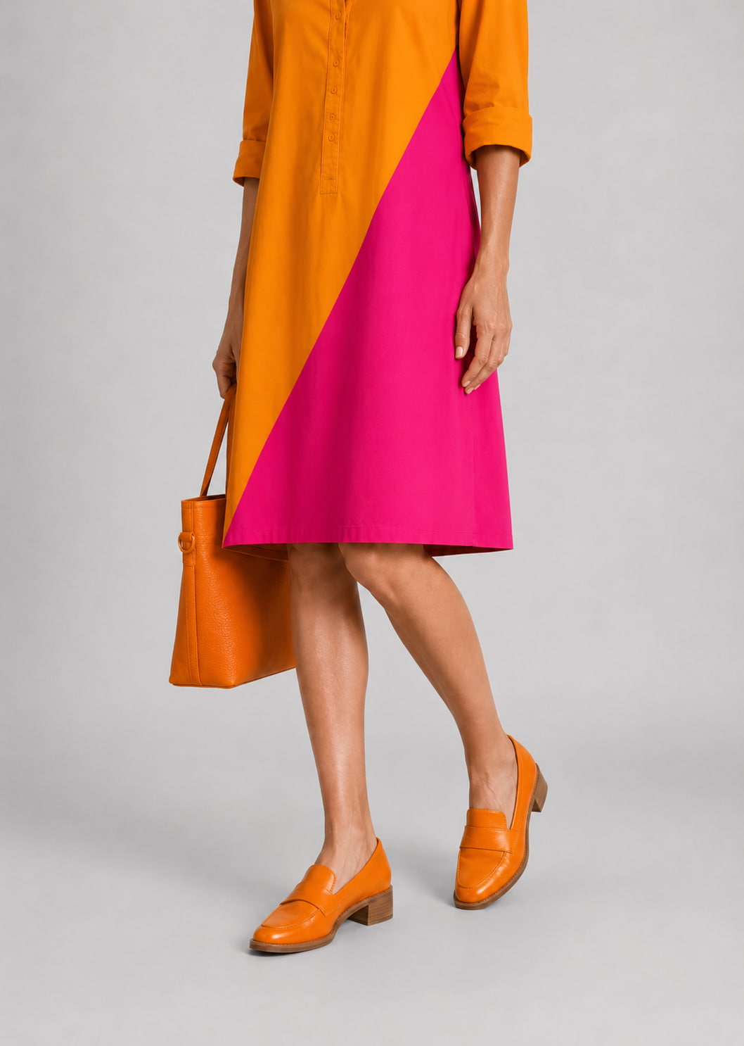Vestido camisero bicolor con panel diagonal