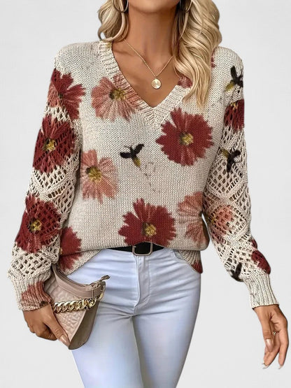 Jersey Elegante con Estampado Floral y Mangas Aireadas