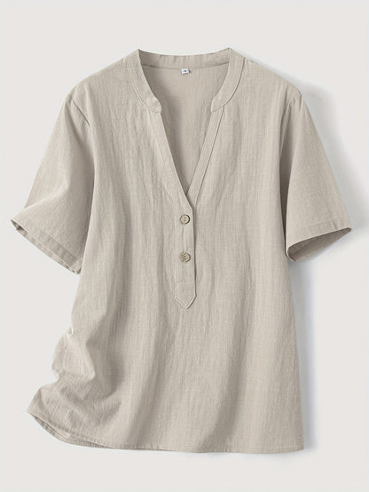 Blusa Elegante con Escote en V y Botones de Madera