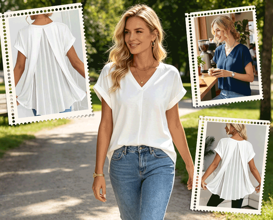 Nora - Blusa con escote en V y espalda plisada