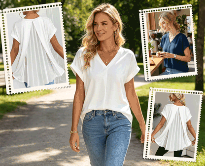 Nora - Blusa con escote en V y espalda plisada