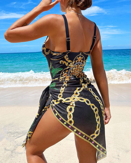 Ocean Spark | bañador de una pieza con efecto push-up y falda de playa a juego