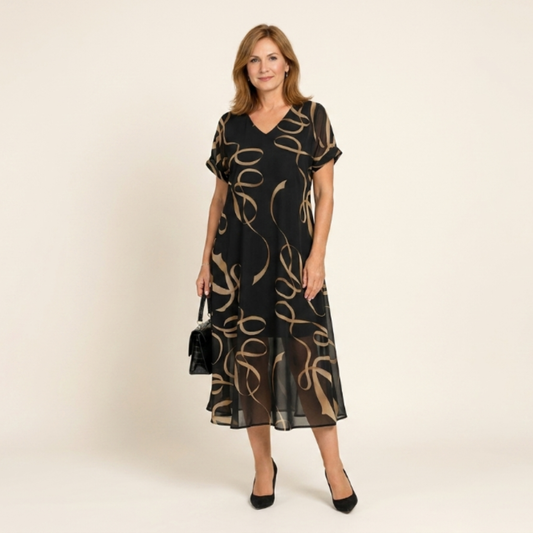 Francisca - Vestido con volante y estampado dorado