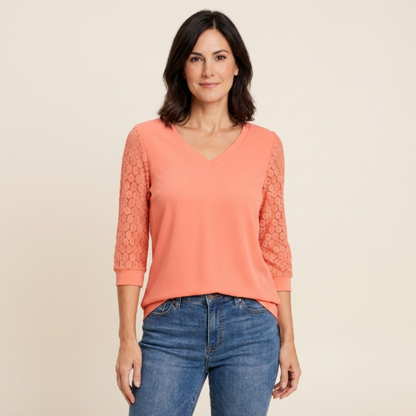 Lorena - Blusa de escote en V con mangas caladas