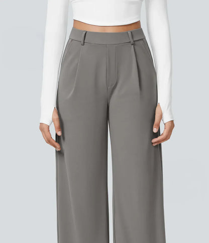 Pantalón Elegante Pierna Ancha De Tiro Alto Mujer