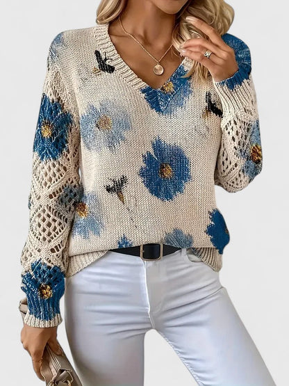 Jersey Elegante con Estampado Floral y Mangas Aireadas