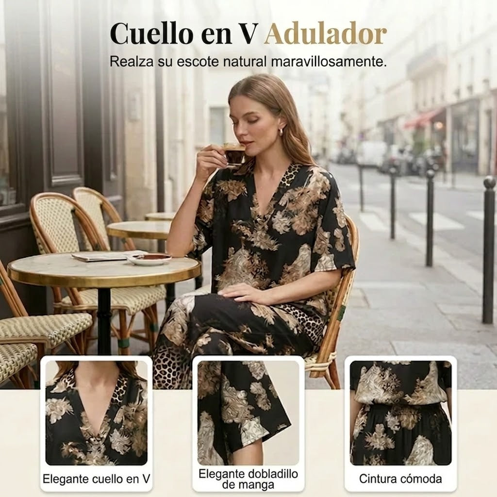 Selena - Conjunto estampado con pantalón fluido