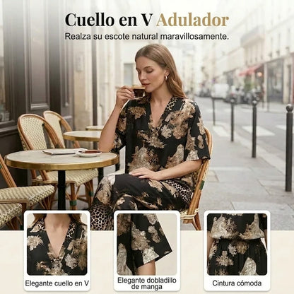 Selena - Conjunto estampado con pantalón fluido