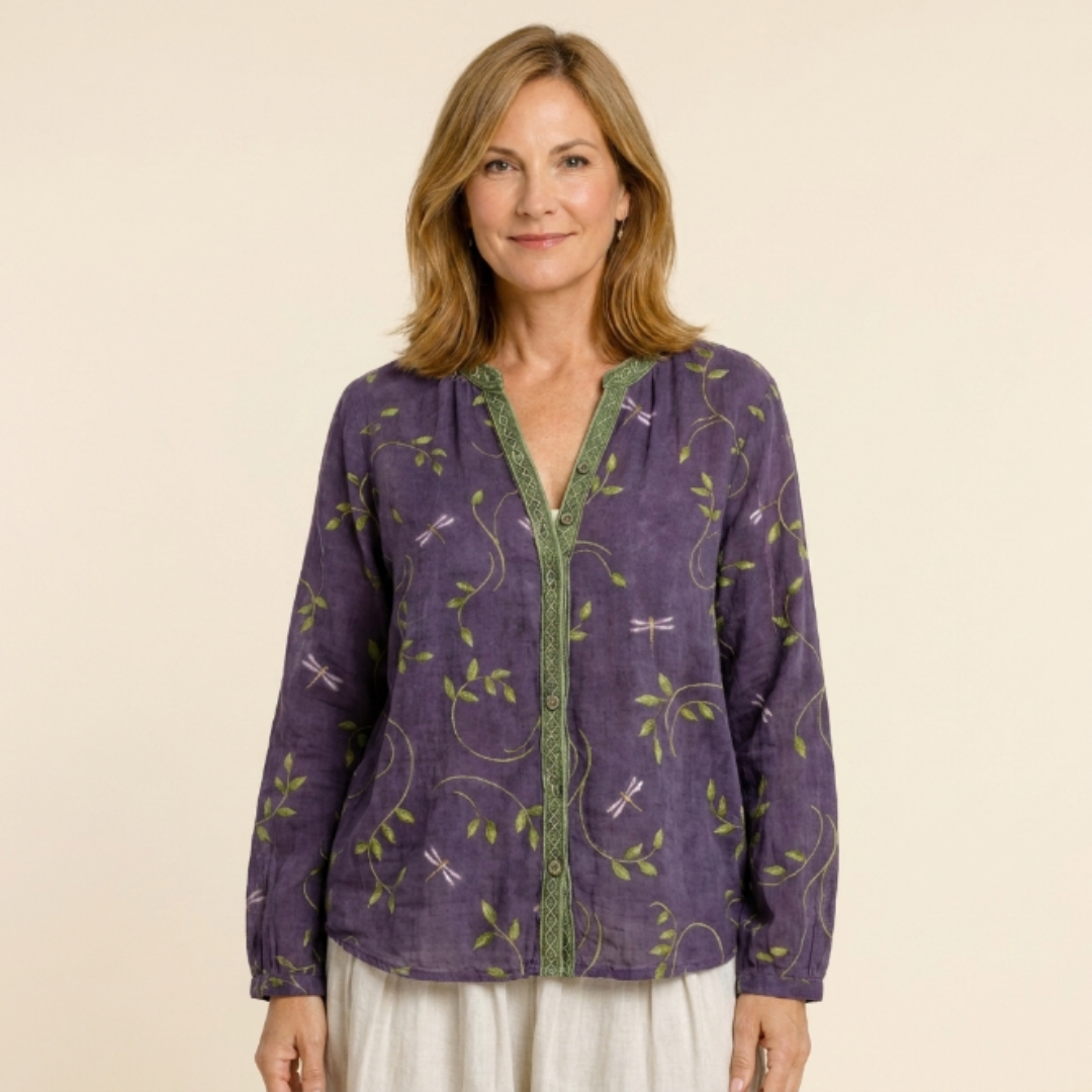 Oriana - blusa vintage con estampado de hojas