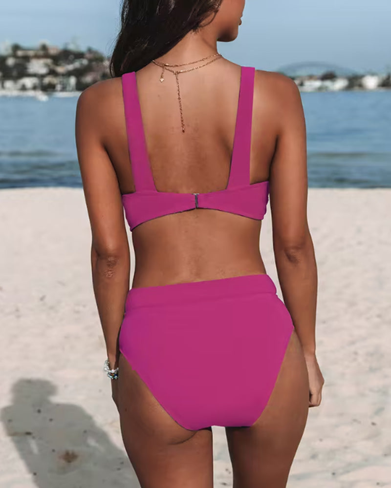 Coral Dream | Traje de baño de cintura alta liso
