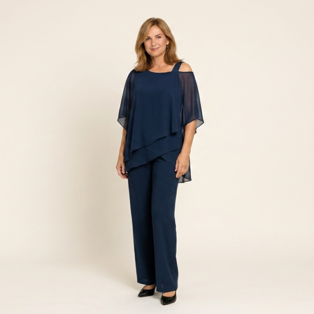 Alba - Conjunto de gasa plisada y pantalón ancho
