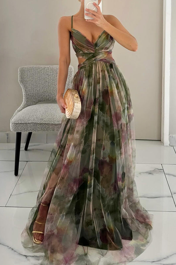 Giselle - Vestido largo con estampado floral encantador