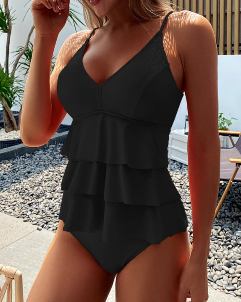 Salt & Sun | Traje de baño liso con volantes elegantes