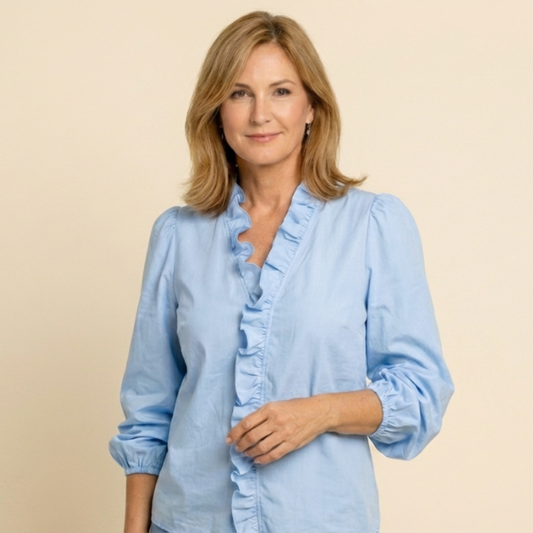 Carla - Blusa de corte holgado con volantes y mangas farol