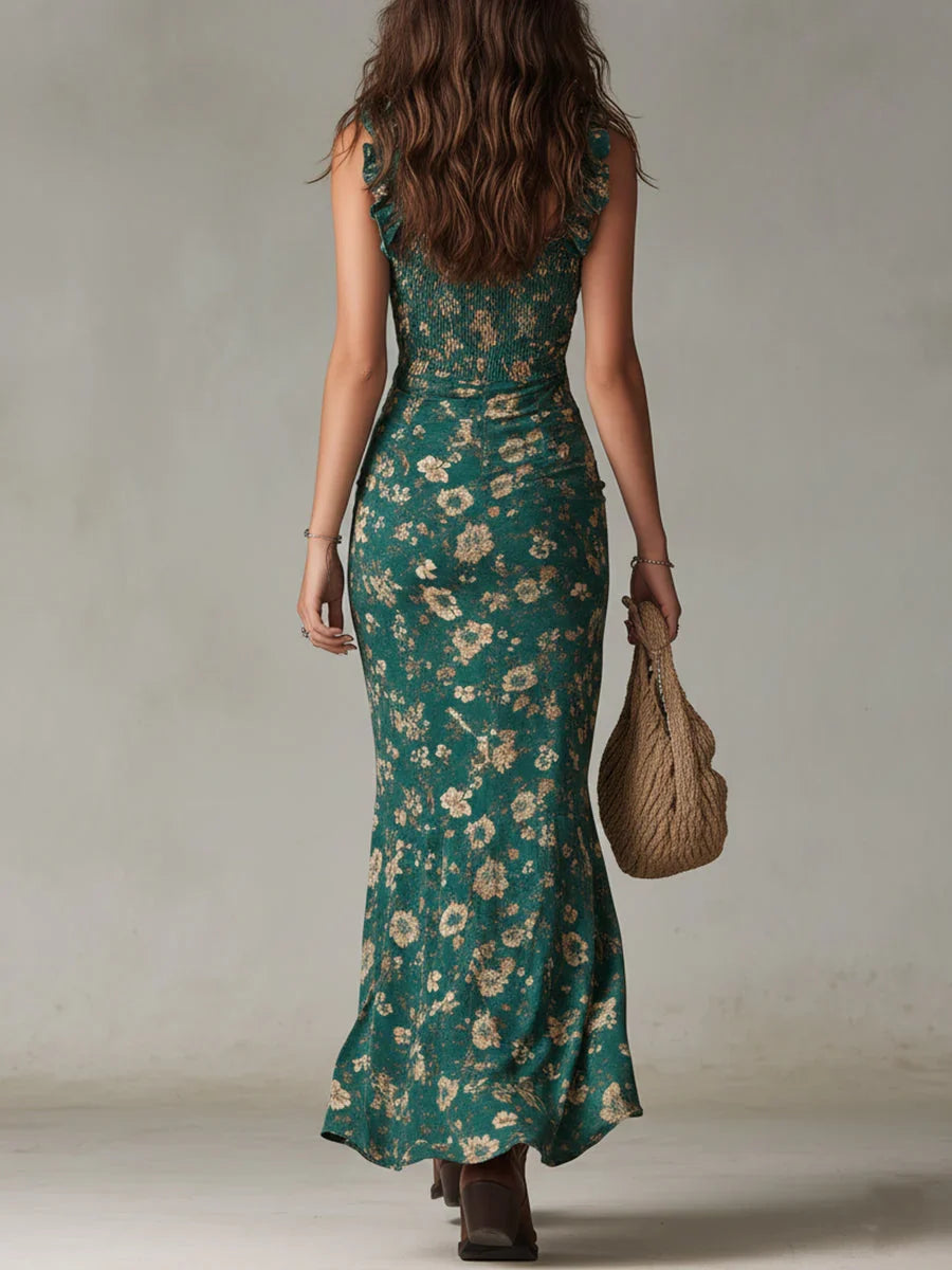 Zara - Vestido boho retro con volantes y abertura
