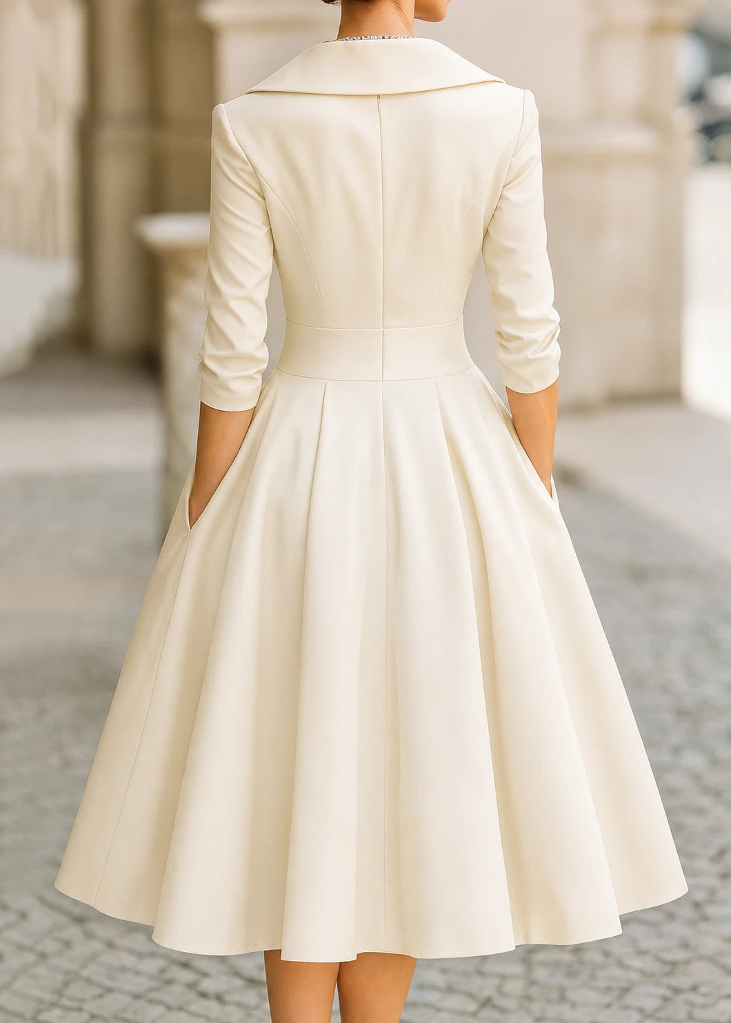 Vestido midi de satén de inspiración vintage con cuello drapeado