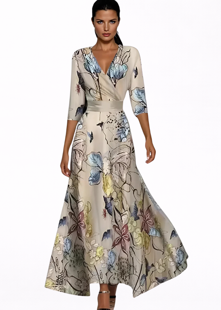 Emilia - Vestido largo elegante con estampado floral