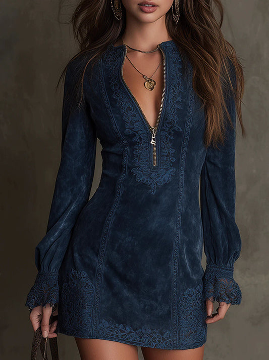Brisa - Mini Vestido de Ante con Encaje