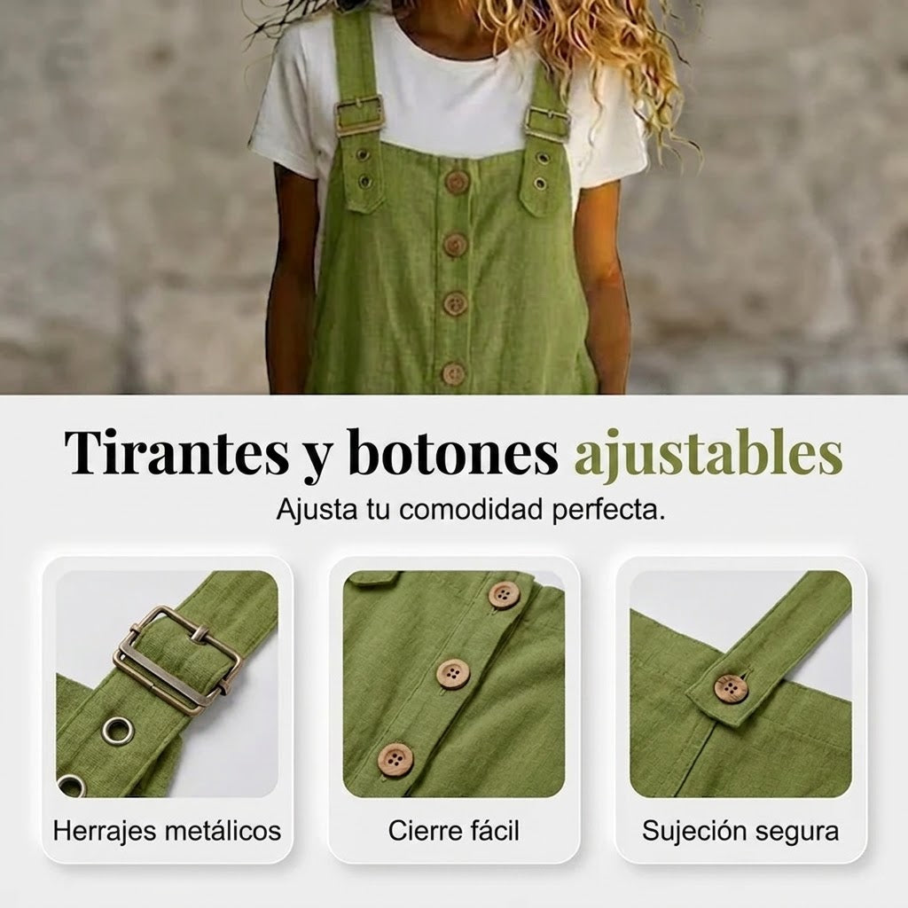 Olivia - Mono casual de tirantes con botones y ajuste holgado